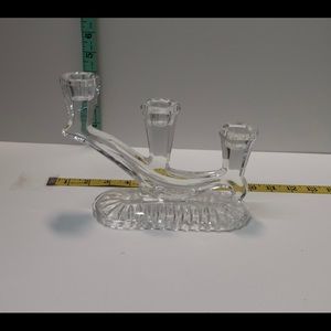 Vtg candelabra 3 candlestick holder clear